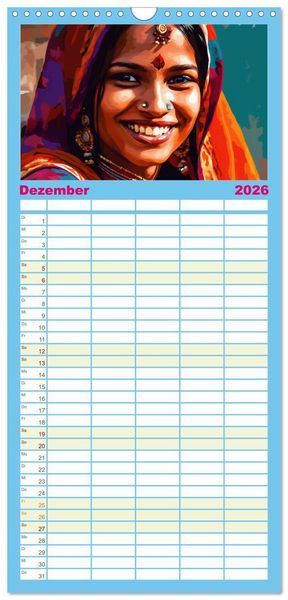 Produktbild: Familienplaner 2026 - Farbenfroh Weiblich mit 5 Spalten (Wandkalender, 21 x 45 cm) CALVENDO