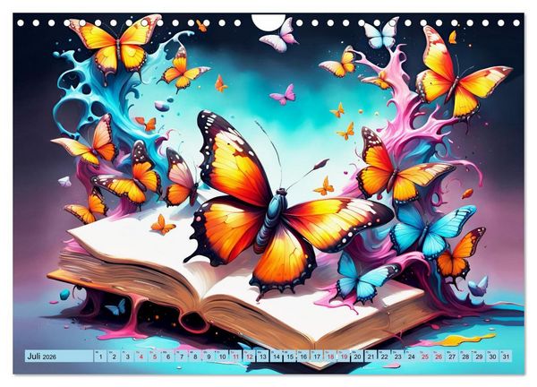 Produktbild: Bunte B&uuml;cherseiten (Wandkalender 2026 DIN A4 quer), CALVENDO Monatskalender