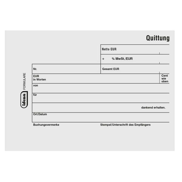 Produktbild: Idena Quittung selbstdurchschreibend MwSt. separat ausgewiesen DIN A6 quer 2x40 Blatt