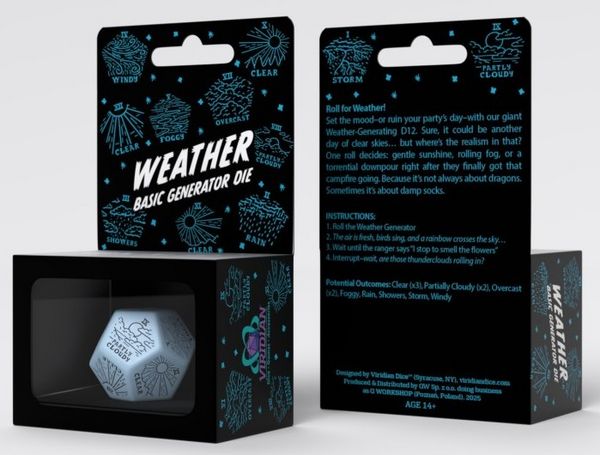 Q-Workshop QWO98567 - Weather Generator Die: Blue&Black, D12, Wetter-Generator-Würfel, 1 Stück