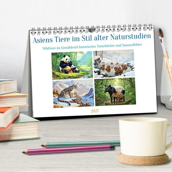 Produktbild: Asiens Tiere im Stil alter Naturstudien (Tischkalender 2027 DIN A5 quer), CALVENDO Monatskalender