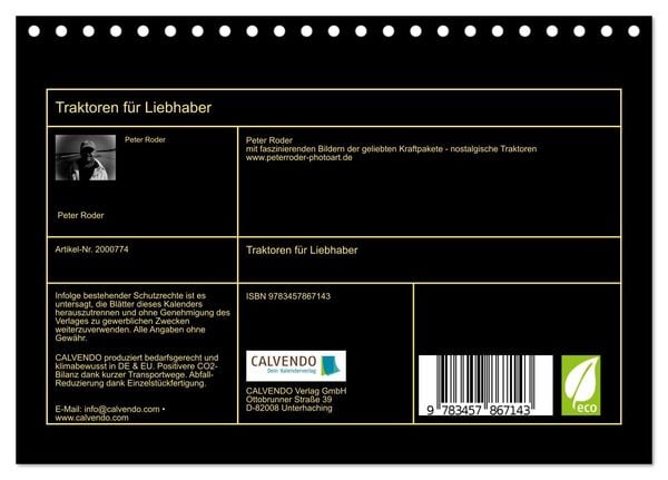 Produktbild: Traktoren f&uuml;r Liebhaber (Tischkalender 2026 DIN A5 quer), CALVENDO Monatskalender