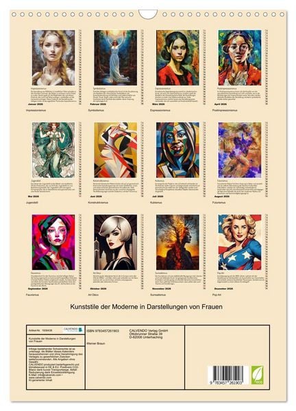 Produktbild: Kunststile der Moderne in Darstellungen von Frauen (Wandkalender 2026 DIN A3 hoch), CALVENDO Monatskalender