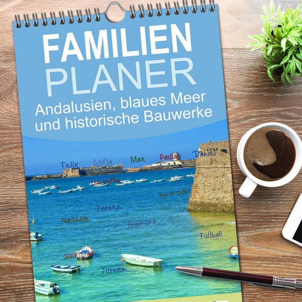 Produktbild: Familienplaner 2026 - Andalusien, blaues Meer und historische Bauwerke mit 5 Spalten (Wandkalender, 21 x 45 cm) CALVENDO