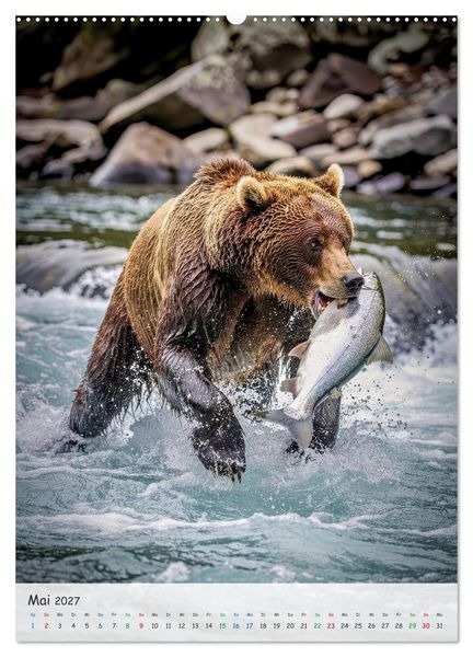 Produktbild: Grizzlyb&auml;ren und Lachse (Wandkalender 2027 DIN A2 hoch), CALVENDO Monatskalender