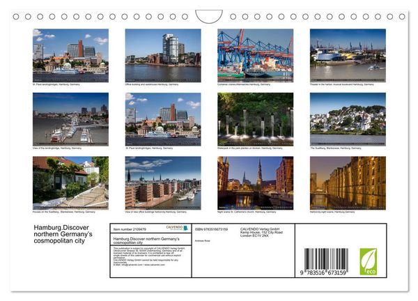Produktbild: Hamburg.Discover northern Germany&rsquo;s cosmopolitan city (Wall Calendar 2026 DIN A4 landscape), CALVENDO 12 Month Wall Calendar