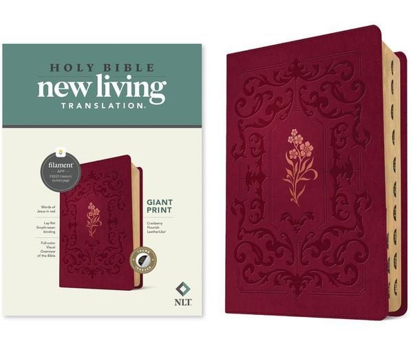 Produktbild: NLT Giant Print Bible, Filament Enabled (Leatherlike, Cranberry Flourish, Indexed, Red Letter)