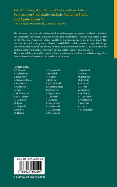 Produktbild: Seminar on Stochastic Analysis, Random Fields and Applications VI