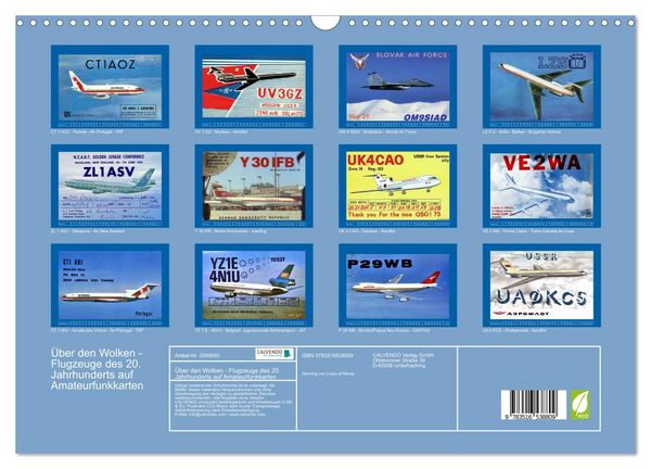 Produktbild: &Uuml;ber den Wolken - Flugzeuge des 20. Jahrhunderts auf Amateurfunkkarten (Wandkalender 2026 DIN A3 quer), CALVENDO Monatskalender