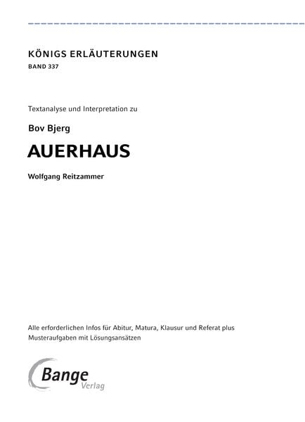 Produktbild: Auerhaus von Bov Bjerg - Textanalyse und Interpretation