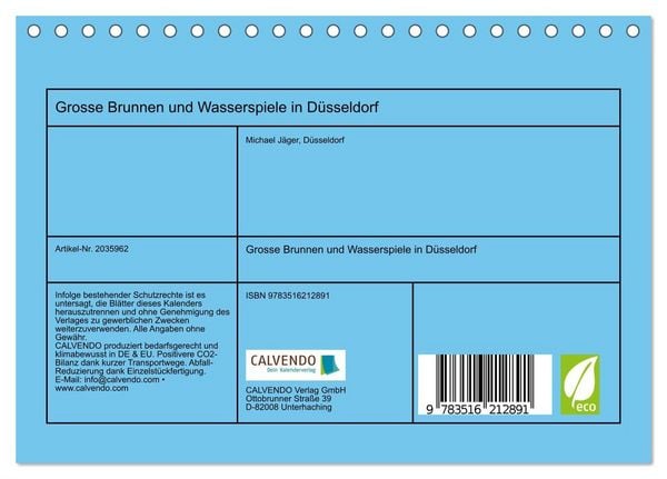 Produktbild: Grosse Brunnen und Wasserspiele in D&uuml;sseldorf (Tischkalender 2026 DIN A5 quer), CALVENDO Monatskalender