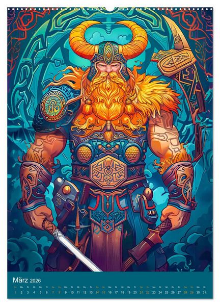 Produktbild: Wikinger Action - Comic-Helden inspiriert von den Nordm&auml;nnern (Wandkalender 2026 DIN A2 hoch), CALVENDO Monatskalender
