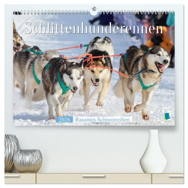 Produktbild: Schlittenhunderennen: Rasantes Schneetreiben (hochwertiger Premium Wandkalender 2026 DIN A2 quer), Kunstdruck in Hochglanz
