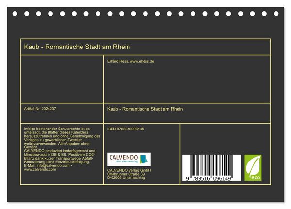 Produktbild: Kaub - Romantische Stadt am Rhein (Tischkalender 2026 DIN A5 quer), CALVENDO Monatskalender