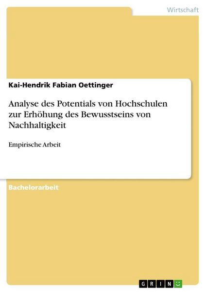 Produktbild: Analyse des Potentials von Hochschulen zur Erh&ouml;hung des Bewusstseins von Nachhaltigkeit