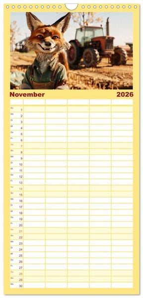 Produktbild: Familienplaner 2026 - Der tierisch lustige Bauern-Kalender mit 5 Spalten (Wandkalender, 21 x 45 cm) CALVENDO