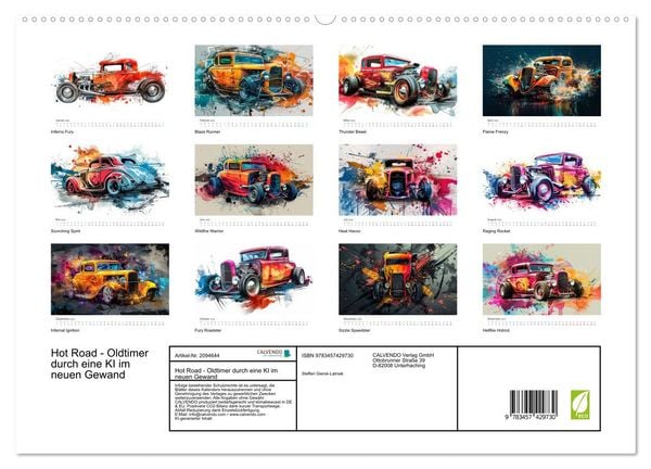 Produktbild: Hot Road - Oldtimer durch eine KI im neuen Gewand (hochwertiger Premium Wandkalender 2026 DIN A2 quer), Kunstdruck in Hochglanz
