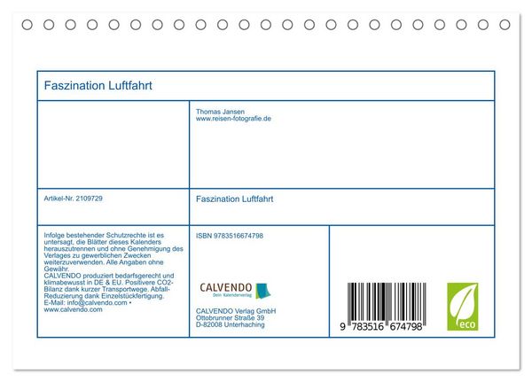 Produktbild: Faszination Luftfahrt (Tischkalender 2026 DIN A5 quer), CALVENDO Monatskalender