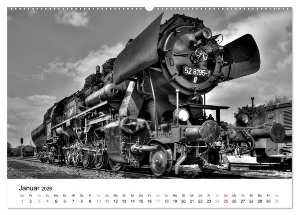 Produktbild: Unter Dampf - Eisenbahnromantik in schwarz-wei&szlig; (Wandkalender 2026 DIN A2 quer), CALVENDO Monatskalender