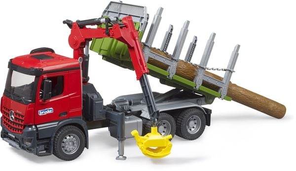 Bruder - MB Arocs Holztransport-LKW mit Ladekran, Greifer plus 3 Baumstämme