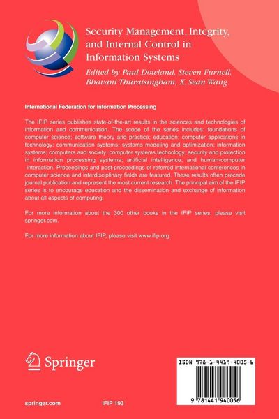 Produktbild: Security Management, Integrity, and Internal Control in Information Systems