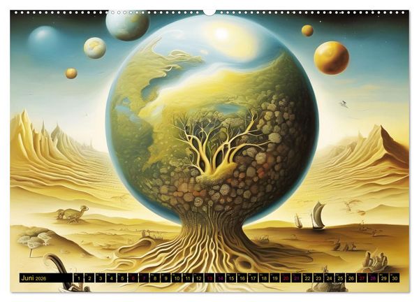 Produktbild: Erde, Sonne, Mond und Sterne Surrealistische Kunstwerke (hochwertiger Premium Wandkalender 2026 DIN A2 quer), Kunstdruck in Hochglanz