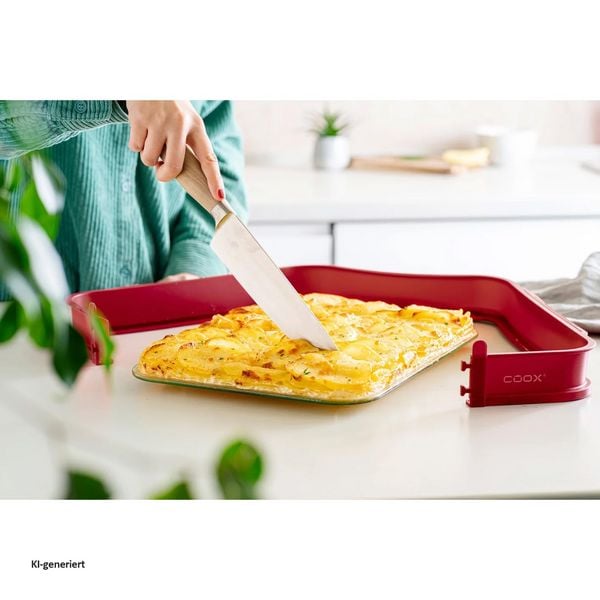 Produktbild: Coox Auflaufform gro&szlig; mit Glas-Servierplatte Silikon Backform f&uuml;r Aufl&auml;ufe und Kuchen