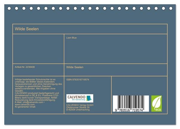 Produktbild: Wilde Seelen (Tischkalender 2026 DIN A5 quer), CALVENDO Monatskalender