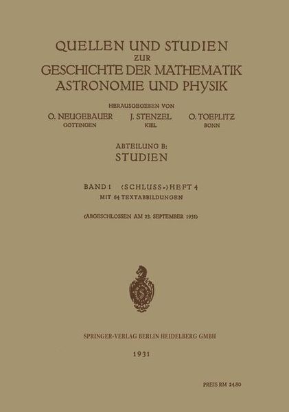 Produktbild: Quellen und Studien zur Geschichte der Mathematik Astronomie und Physik