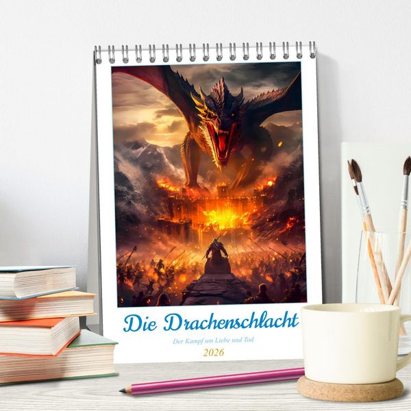 Produktbild: Die Drachenschlacht (Tischkalender 2026 DIN A5 hoch), CALVENDO Monatskalender