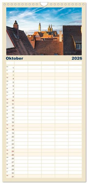 Produktbild: Familienplaner 2026 - Ein Spaziergang durch Rothenburg ob der Tauber mit 5 Spalten (Wandkalender, 21 x 45 cm) CALVENDO