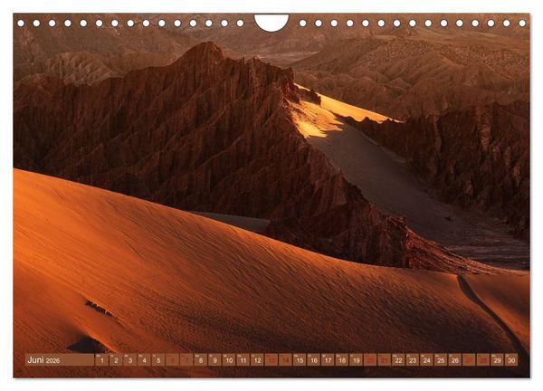 Produktbild: Atacama: Karge W&uuml;ste, m&auml;chtige Vulkane und farbenpr&auml;chtige Lagunen (Wandkalender 2026 DIN A4 quer), CALVENDO Monatskalender