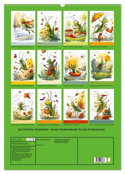 Produktbild: Der fr&ouml;hliche Grash&uuml;pfer - bunter Kinderkalender f&uuml;r das Kinderzimmer (Wandkalender 2026 DIN A2 hoch), CALVENDO Monatskalender