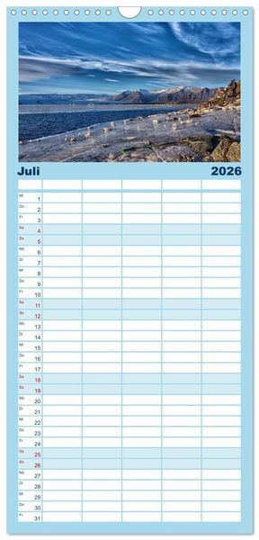 Produktbild: Familienplaner 2026 - Island - faszinierende Landschaften im S&uuml;den mit 5 Spalten (Wandkalender, 21 x 45 cm) CALVENDO