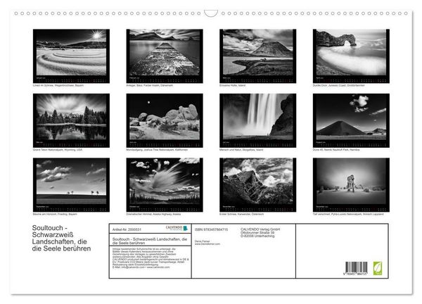 Produktbild: Soultouch - Schwarzwei&szlig; Landschaften, die die Seele ber&uuml;hren (Wandkalender 2026 DIN A2 quer), CALVENDO Monatskalender