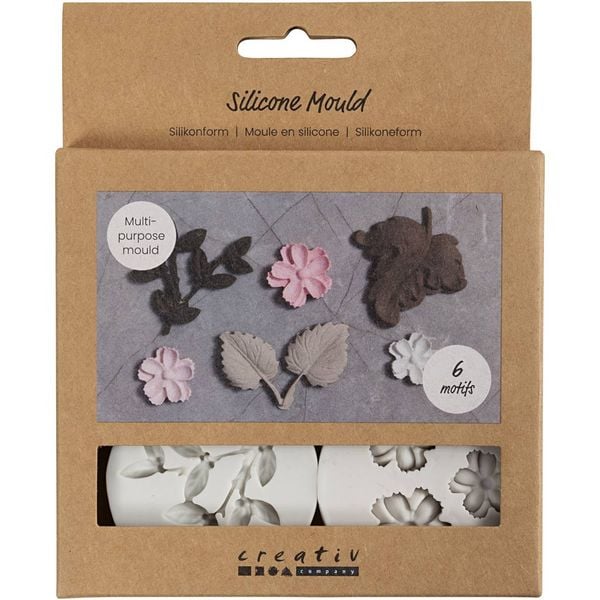 Produktbild: Creativ Company Silikonform, Bl&auml;tter und Bl&uuml;ten, H 0,5 cm, L 1,8-4,5 cm, 4 Stk+1 Stk