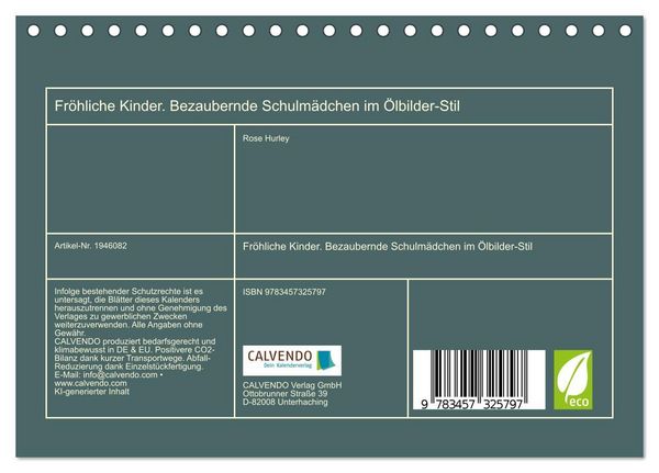 Produktbild: Fr&ouml;hliche Kinder. Bezaubernde Schulm&auml;dchen im &Ouml;lbilder-Stil (Tischkalender 2026 DIN A5 quer), CALVENDO Monatskalender
