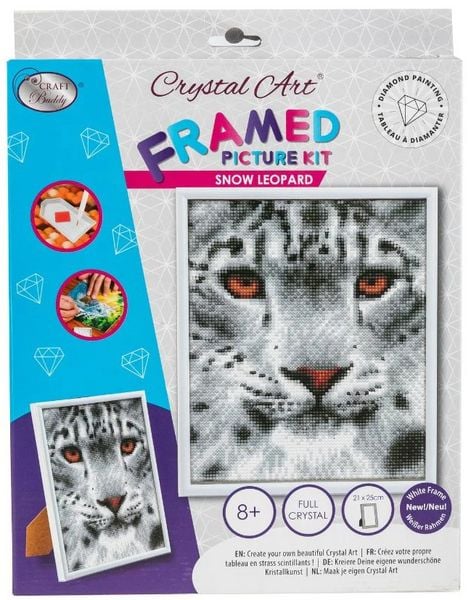Craft Buddy CAM-15-white - Snow Leopard, 21x25cm Picture Frame Crystal Art, Diamond Painting