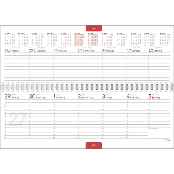 Produktbild: Tisch-Querkalender Papyrus Grau 2026 - Büro-Planer 29,7x10,5 cm - Tisch-Kalender - 1 Woche 2 Seiten - Ringbindung - Zettler