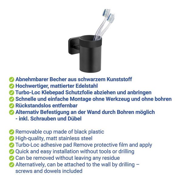 Produktbild: Turbo-Loc&reg; Zahnputzbecherhalter Uno Mod. Porto Black, Befestigen ohne Bohren