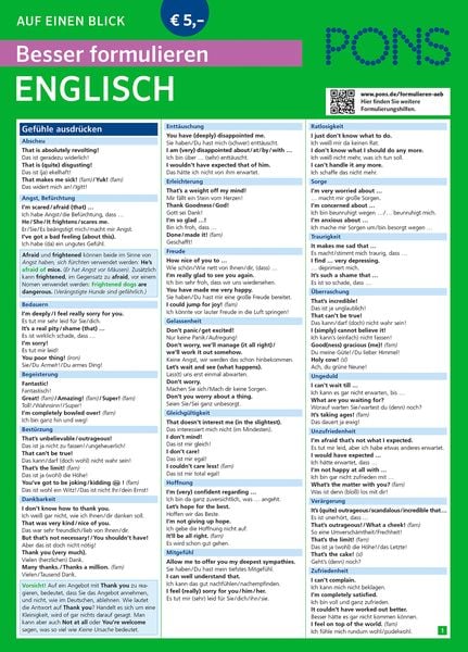 PONS Besser formulieren auf einen Blick Englisch, Taschenbuch von , PONS Langenscheidt GmbH, 9783125627239