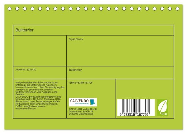 Produktbild: Bullterrier (Tischkalender 2026 DIN A5 quer), CALVENDO Monatskalender