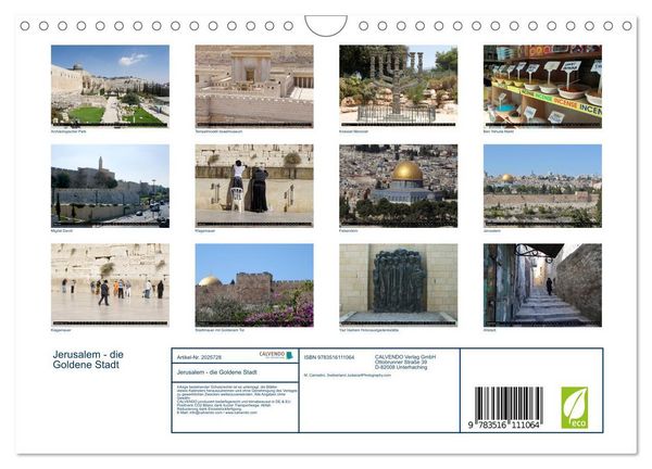Produktbild: Jerusalem - die Goldene Stadt (Wandkalender 2026 DIN A4 quer), CALVENDO Monatskalender
