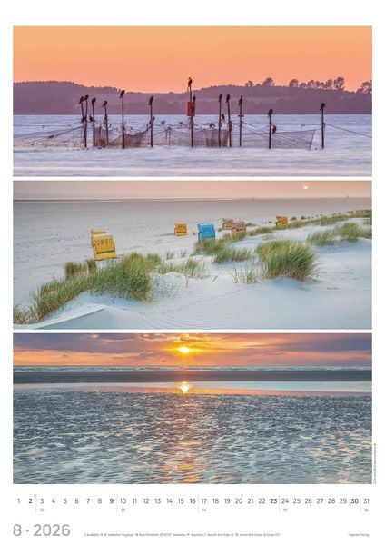 Produktbild: Strandgeflüster - Momente am Meer 2026 - Bildkalender A3 (29,7x42 cm) - mit Feiertagen - Triplets - drei Bilder pro Monat - Naturkalender - Wandplaner