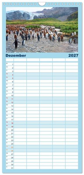 Produktbild: Familienplaner 2027 - Arktis und Antarktis - Eisig durch das Jahr mit 5 Spalten (Wandkalender, 21 x 45 cm) CALVENDO