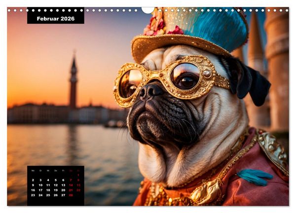 Produktbild: Mopszauber - S&uuml;&szlig;e M&ouml;pse begleiten durchs Jahr (Wandkalender 2026 DIN A3 quer), CALVENDO Monatskalender