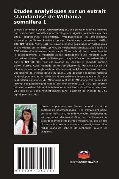 Produktbild: &Eacute;tudes analytiques sur un extrait standardis&eacute; de Withania somnifera L