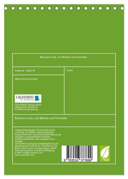 Produktbild: Blossom Love, von Bienen und Hummeln (Tischkalender 2026 DIN A5 hoch), CALVENDO Monatskalender