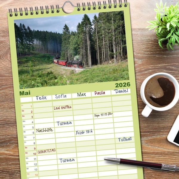 Produktbild: Familienplaner 2026 - Schmalspurbahnen in Sachsen Anhalt mit 5 Spalten (Wandkalender, 21 x 45 cm) CALVENDO