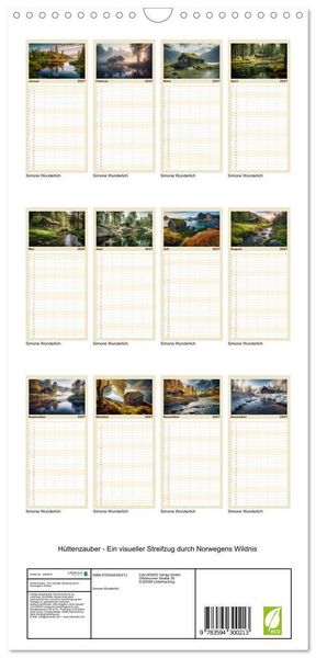Produktbild: Familienplaner 2027 - H&uuml;ttenzauber - Ein visueller Streifzug durch Norwegens Wildnis mit 5 Spalten (Wandkalender, 21 x 45 cm) CALVENDO